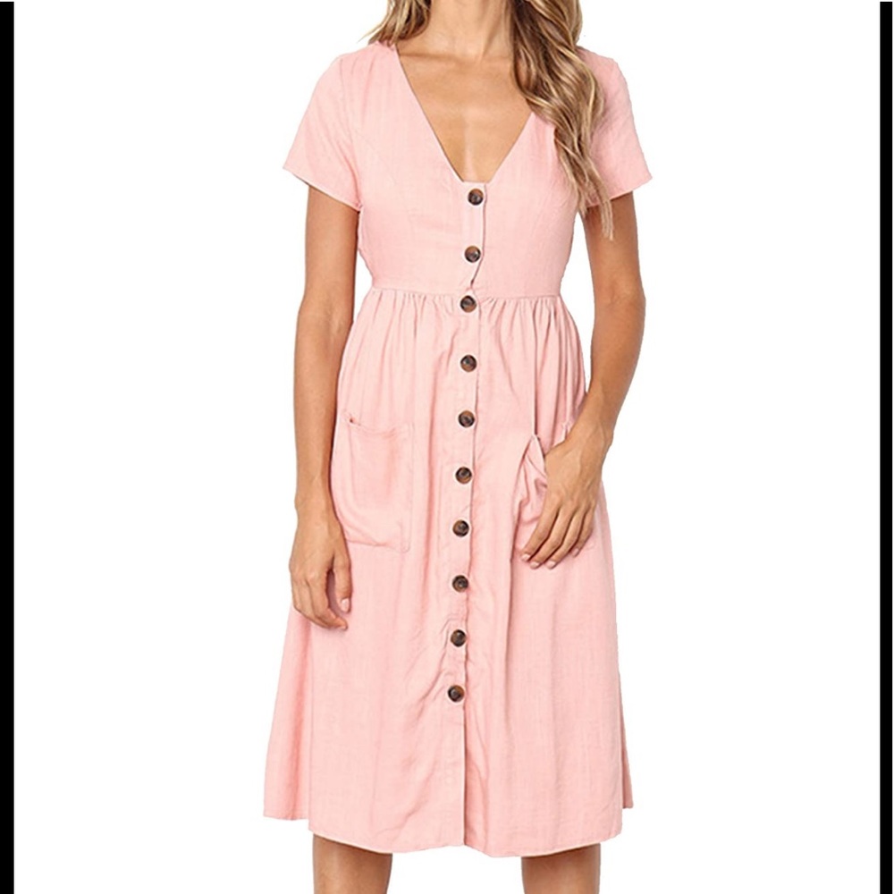 Pink Button Front Casual Dress